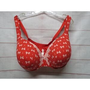 Lane Bryant Cacique Full Coverage Underwire Bra 44F Red w/ White Bows